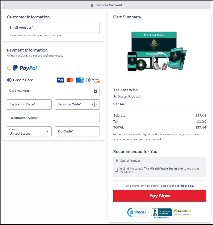 the last wish Checkout Page